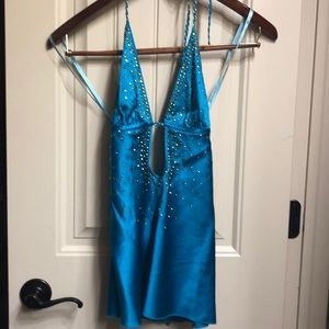 Turquoise and Gold Guess Marciano Silk Halter Top